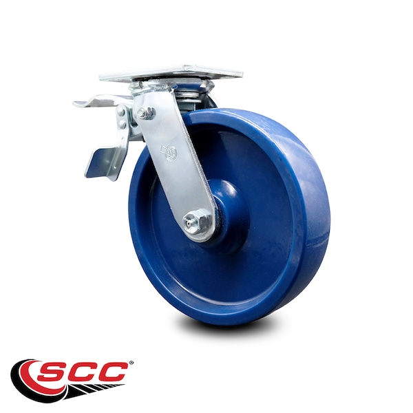 8 Inch Solid Polyurethane Caster with Roller Bearing and Total Lock Brake SCC